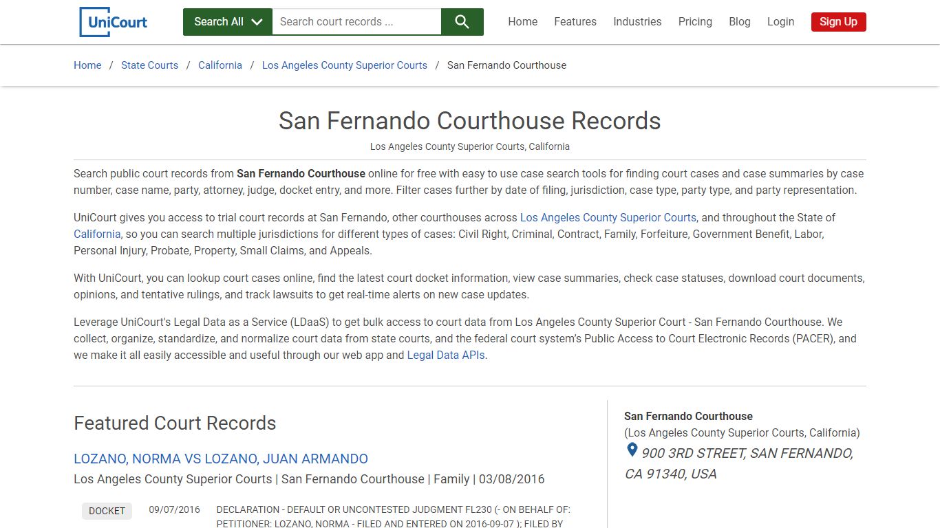 San Fernando Courthouse Records | Los Angeles | UniCourt